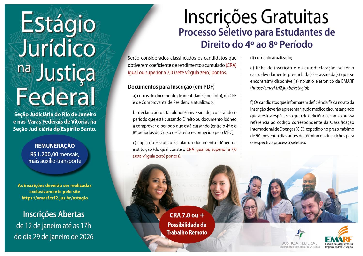 Cartaz do processo seletivo de estágio em Direito