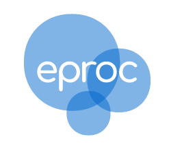 Símbolo do eProc 3 círculos azuis e a palavra eproc escrita entre eles