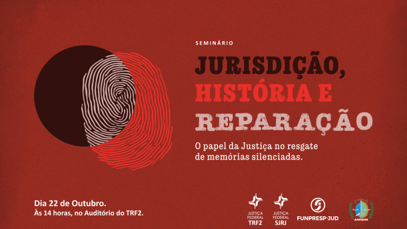 Cartaz do evento com fundo vermelho, letras em preto, vermelho e branco