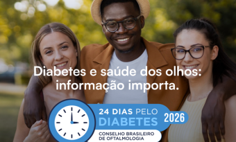 tres jovens de diferentes raças, letras em branco e azul