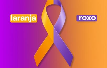 fundo e laço nas cores roxo e laranja