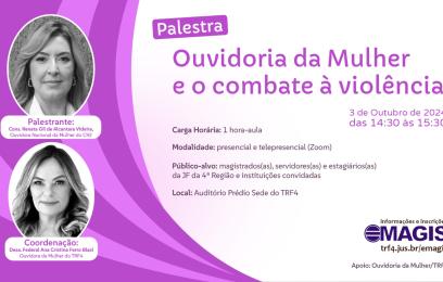 Banner da Palestra Ouvidoria da Mulher e o combate à violência