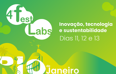 Cartaz do evento Fest Labs, fundo verde, onde se lê 4º Fest Labs- Inovação, tecnologia e sustentabilidadeo