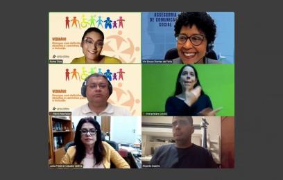 print da tela do evento. rostos de homens e mulheres de diferentes etnias