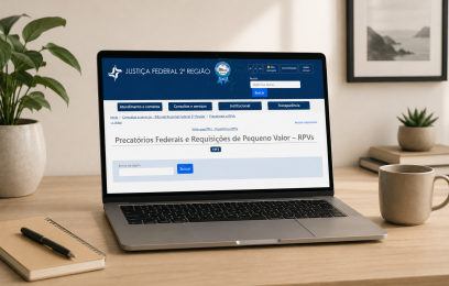 tela de laptop com imagem da página da divisão de precatórios